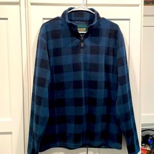 Outdoor Life Men’s Navy/ Black Plaid 1/4 Zip Front Pullover. Size Medium
